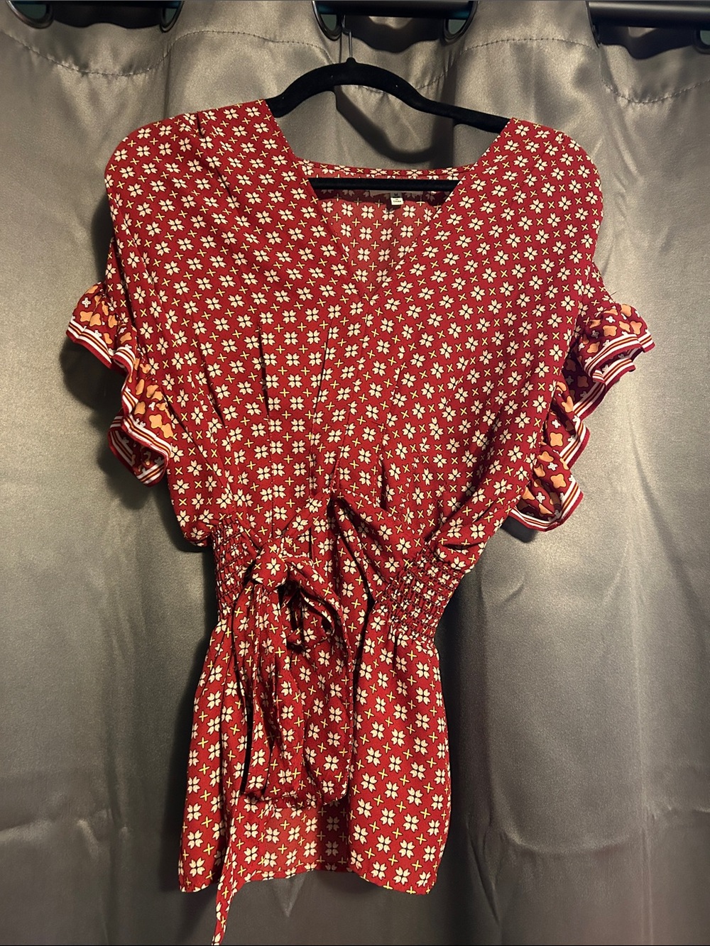 Max Studio Red Floral Tie-Waist Blouse